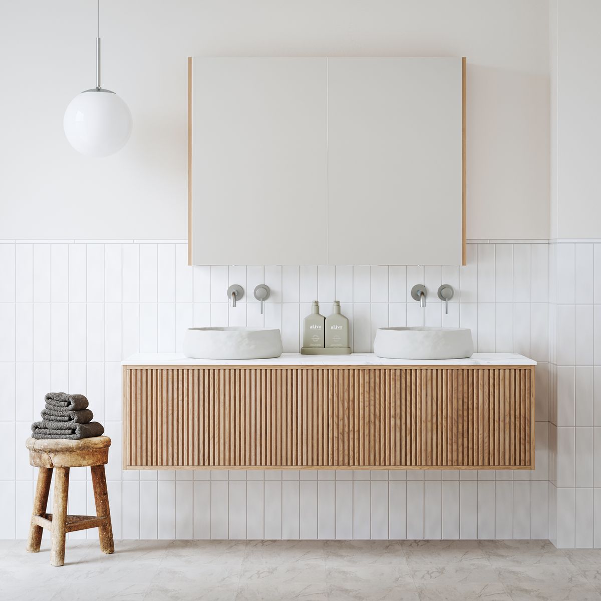 Ingrain Grooved Wall Hung Timber Veneer Vanity 1500mm Double Bowl