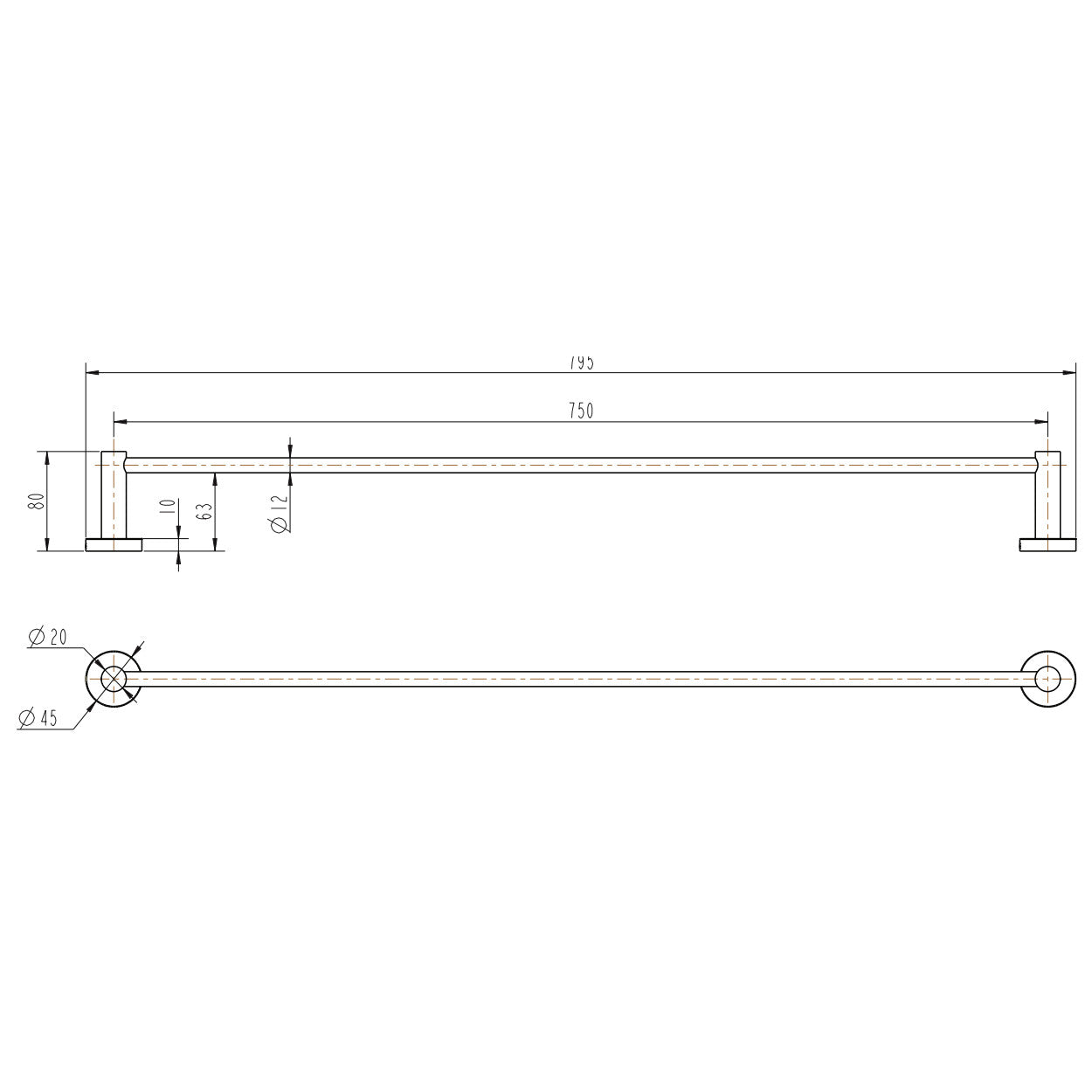 Bloom 750mm Single Towel Rail in Matte Black (Electroplated)