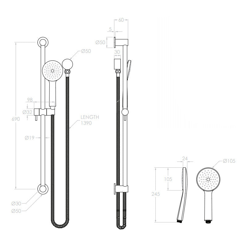 Soul Classic Hand Shower On Rail in Brushed Nickel (PVD)