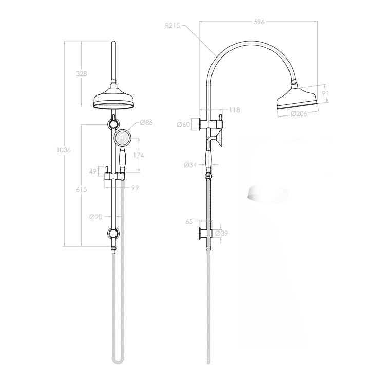 Eternal Gooseneck Twin Shower Set in Brushed Brass (PVD)