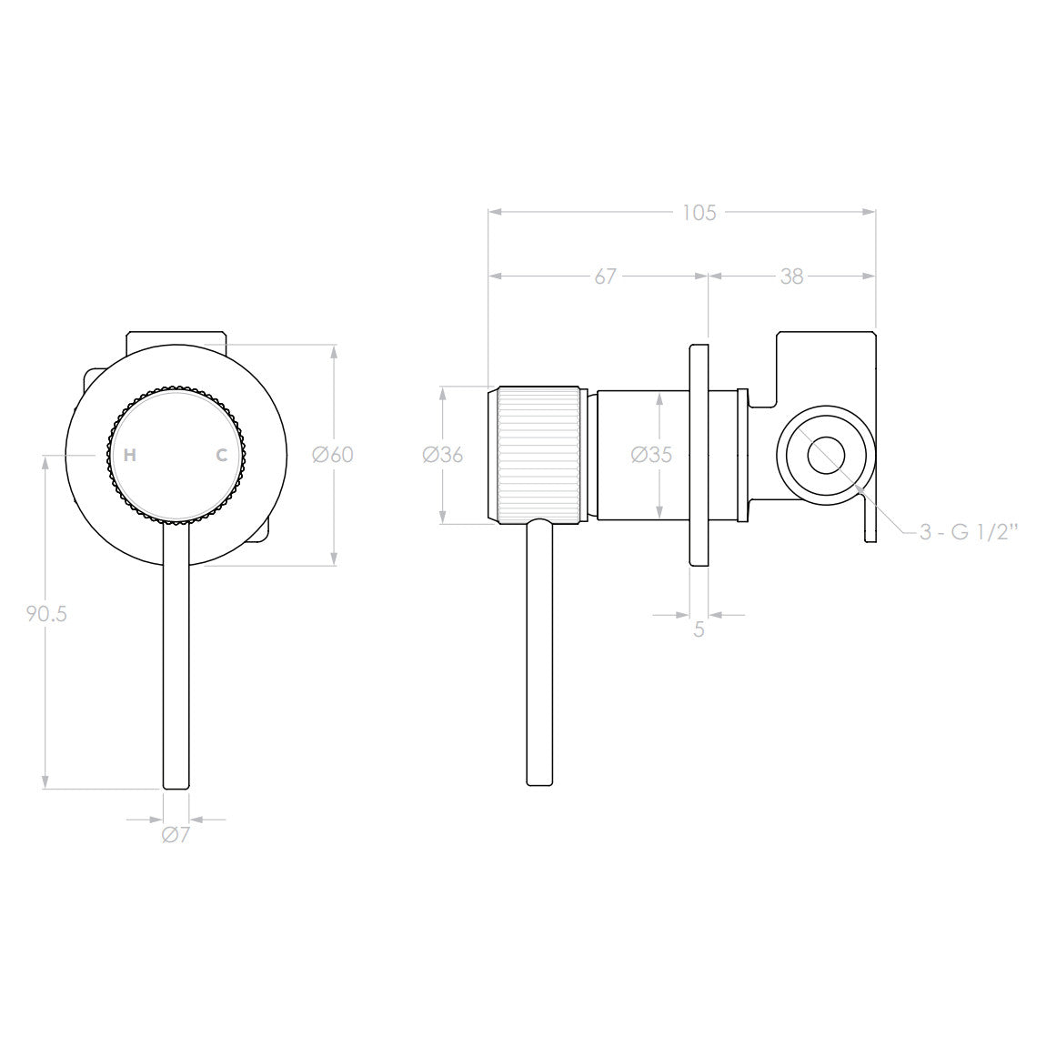 Soul Groove Wall Mixer in Matte Black (Electroplated)