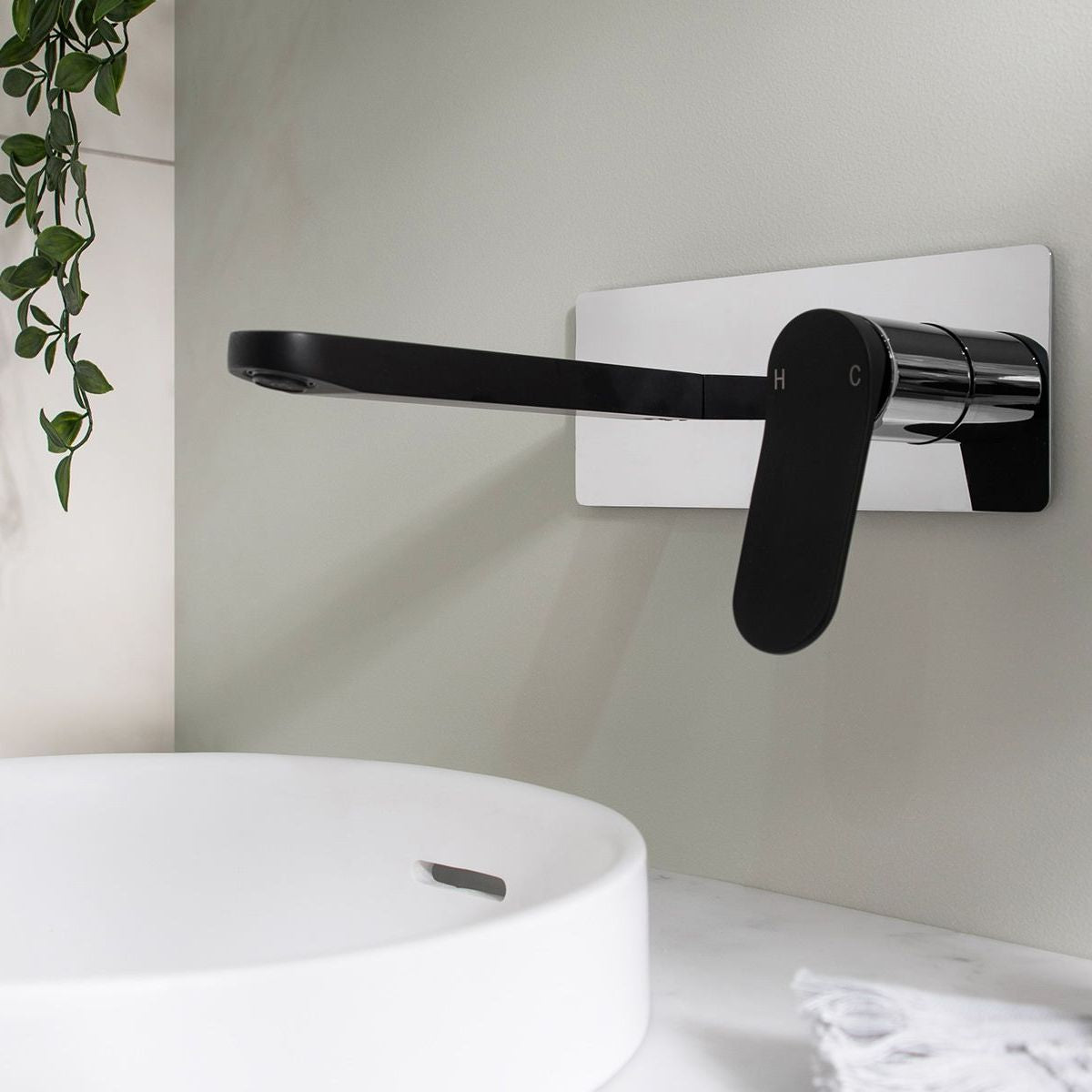 Liberty Wall Basin Set in Matte Black & Chrome