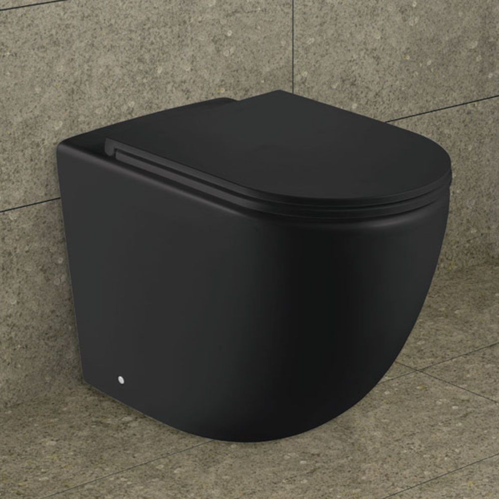 Koko Matte Black Wall-Faced Toilet Suite - Pan + Seat + GEBERIT Sigma In-Wall Cistern, P-Trap