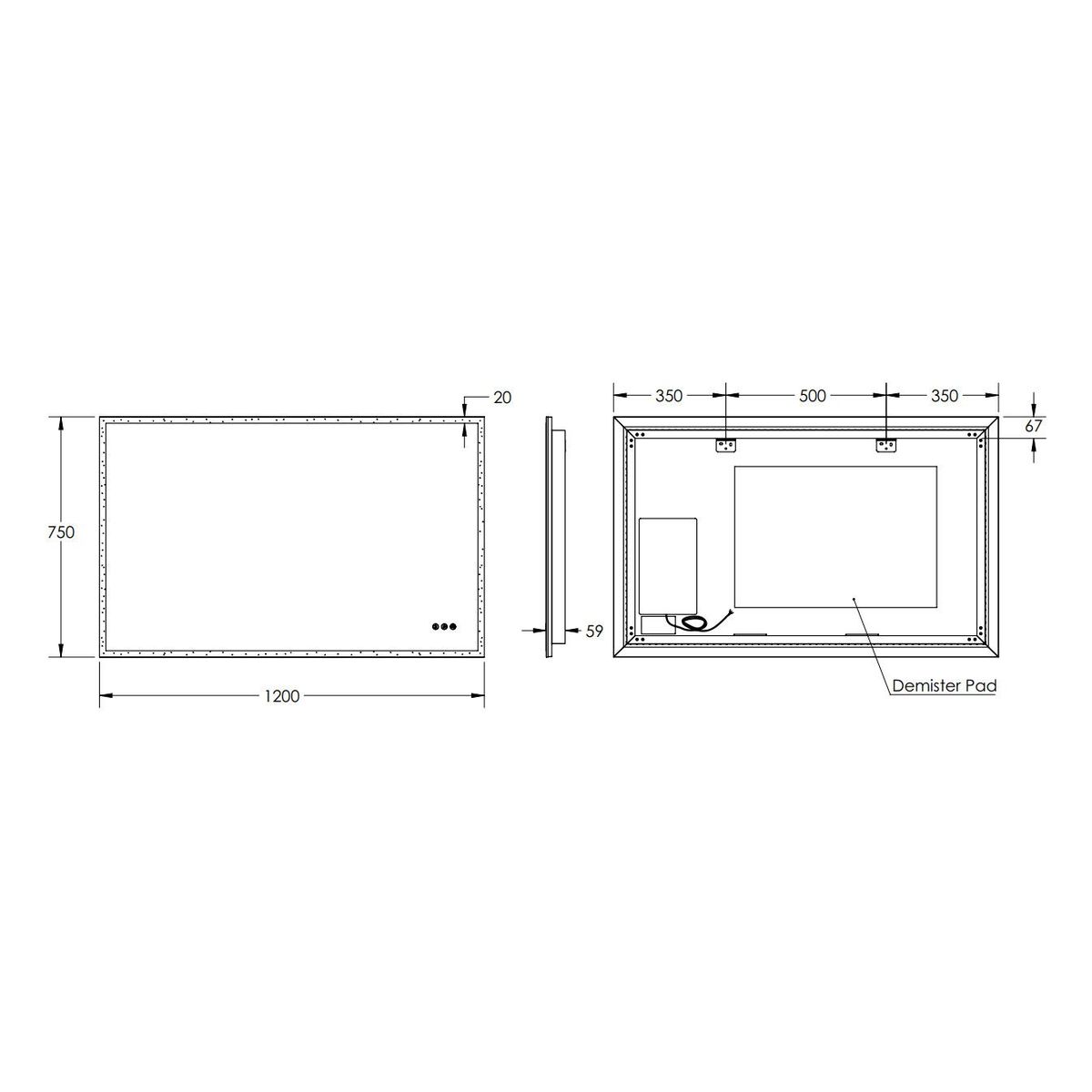 Kara 1200DM LED Mirror with Demister, Bluetooth Speakers and Portable Magnifier