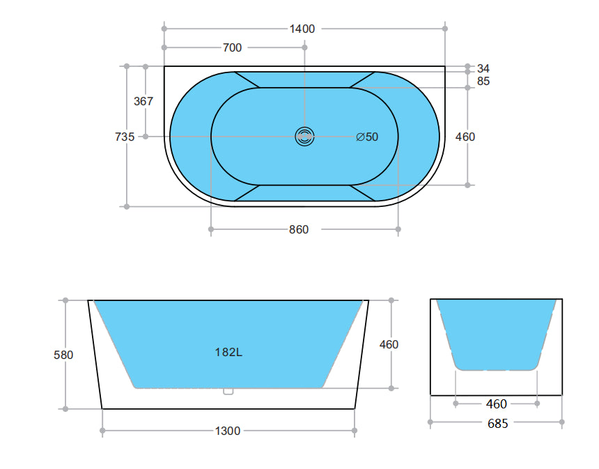 Soothe 1400mm Back to Wall Freestanding Bath