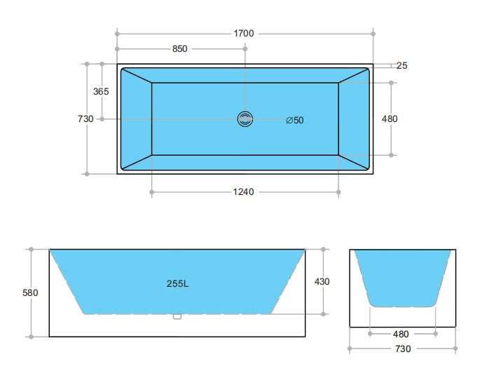 Milano 1700mm Multi-Fit Freestanding Bath