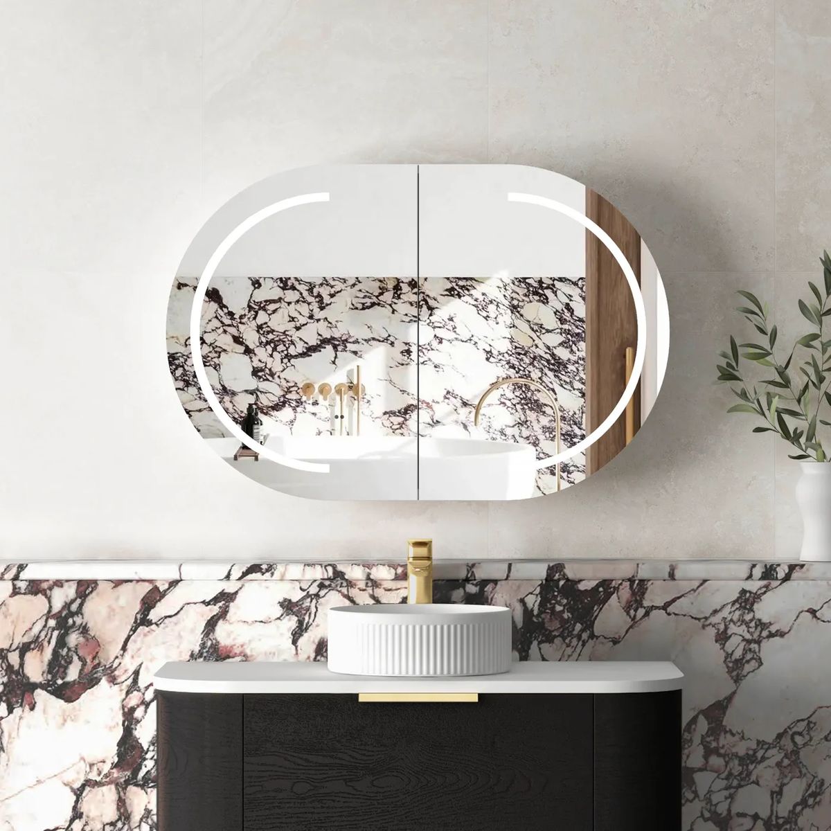 Bondi 900mm LED Shaving Cabinet - Black Oak