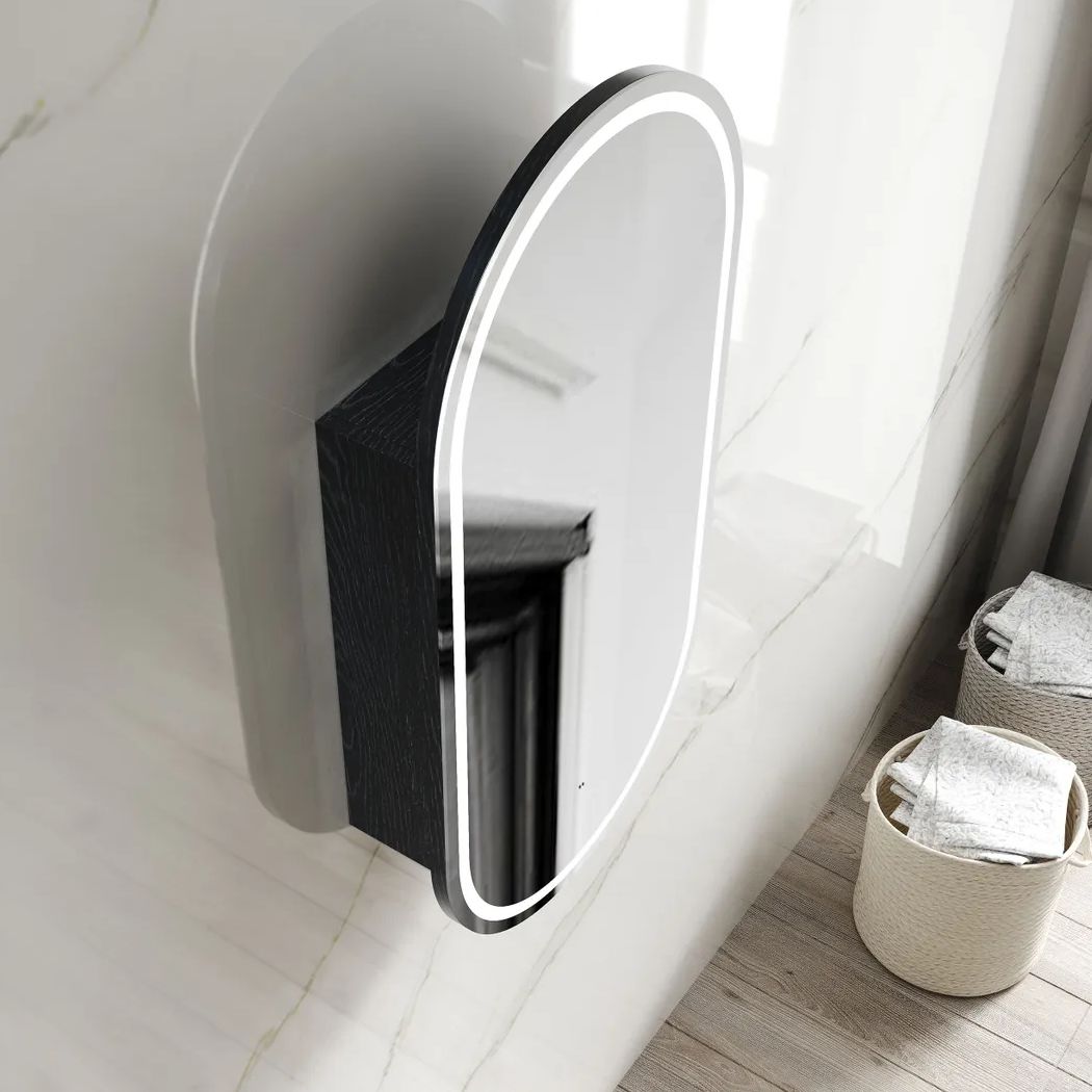 Noosa LED Oval Shaving Cabinet - Black Oak