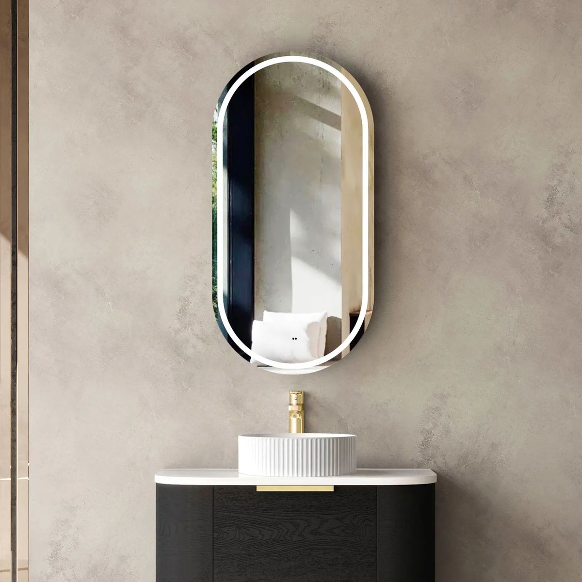 Noosa LED Oval Shaving Cabinet - Black Oak