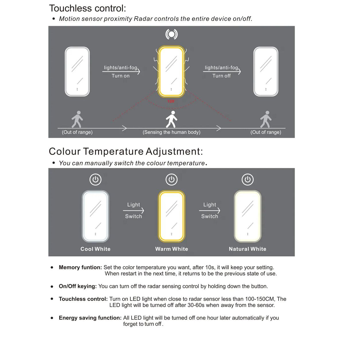 LED Newport 900X450 Frameless Mirror Soft Square