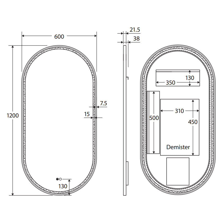 Reba LED 600 x 1200mm Framed Mirror, Matte White