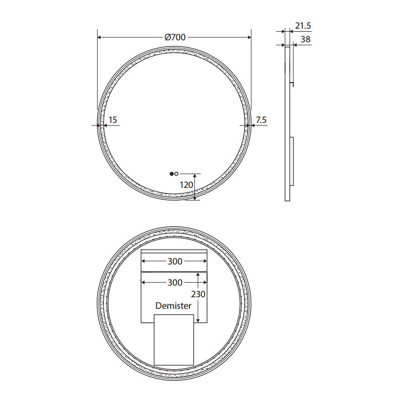 Reba LED 700mm Framed Mirror, Urban Brass