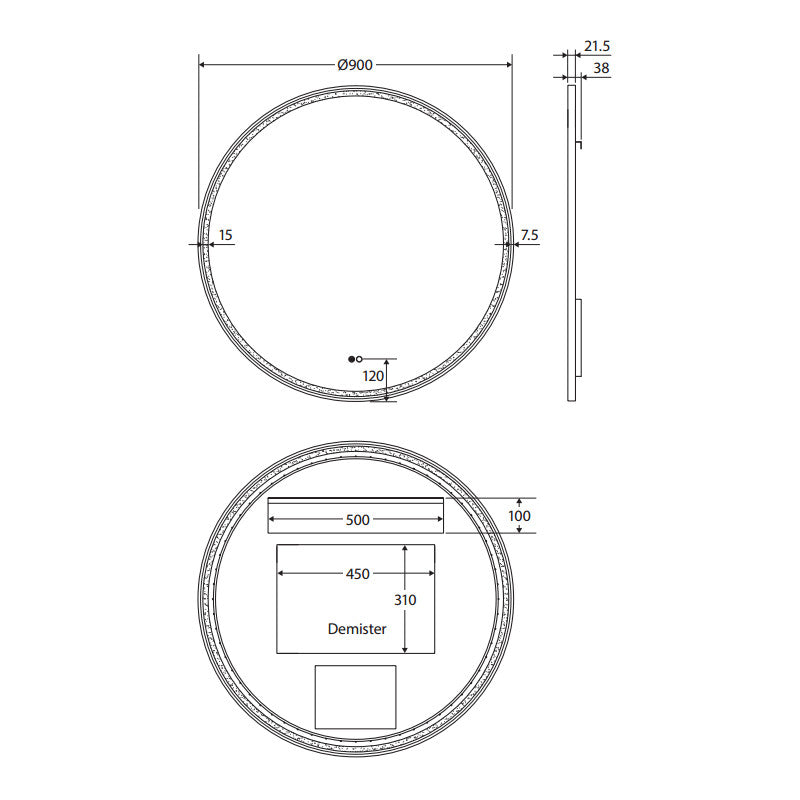 Reba LED 900mm Framed Mirror, Urban Brass