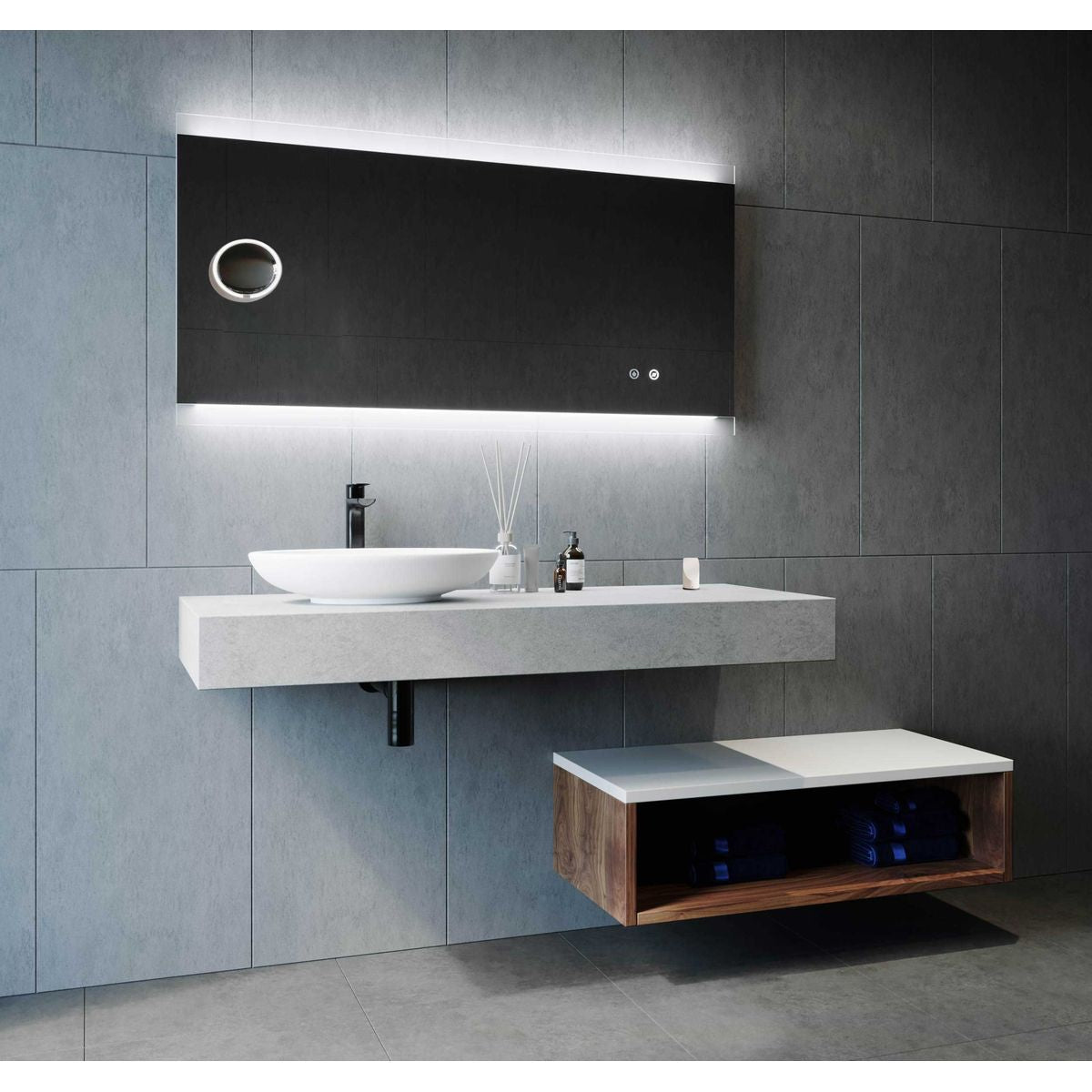 Miro 1500 LED Mirror with Demister, Bluetooth Speakers and Portable Magnifier