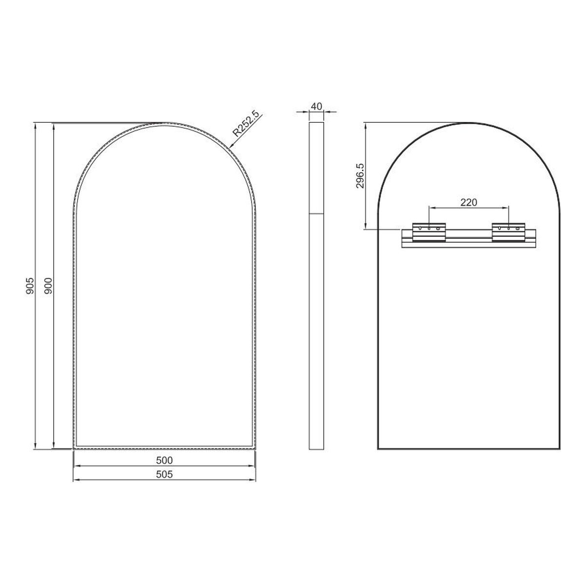 Modern Arch 500 Mirror with Portable Magnifier - Baltic Brass