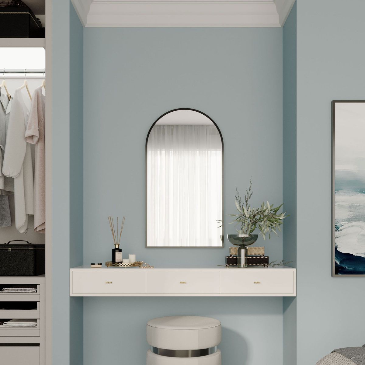 Modern Arch 500 Mirror with Portable Magnifier - Georgian Metal