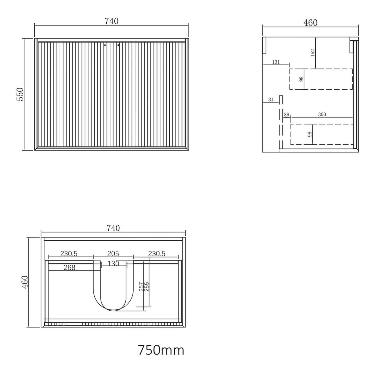 Marlo Matte Black 750mm Wall Hung Vanity