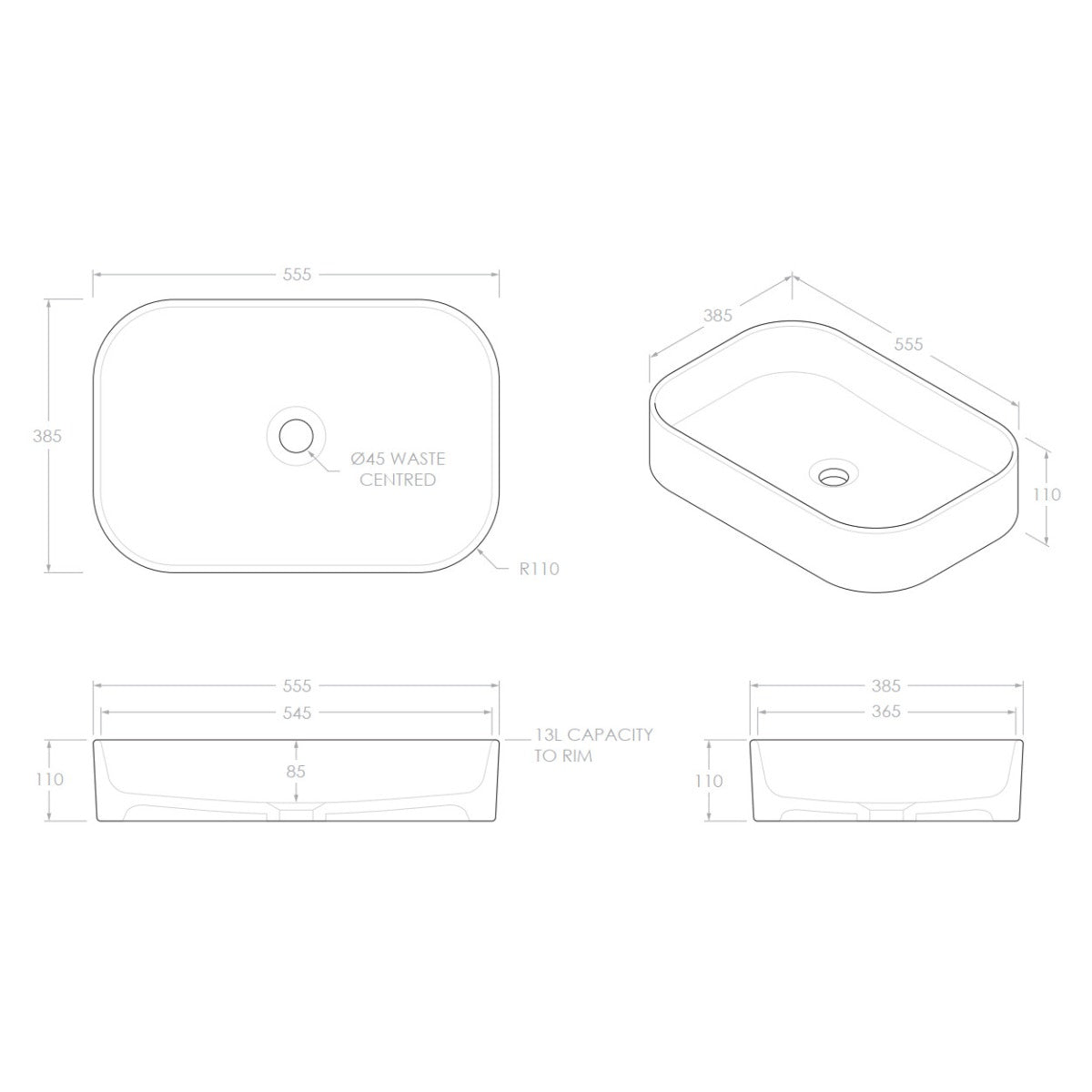Max Above Counter Basin in Matte White
