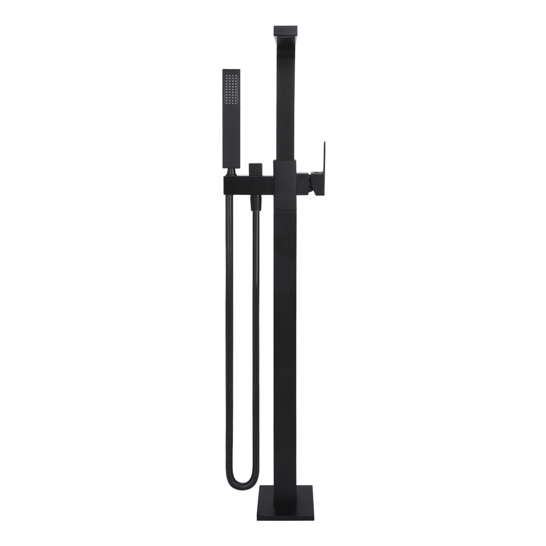 Square Freestanding Bath Spout and Hand Shower Matte Black