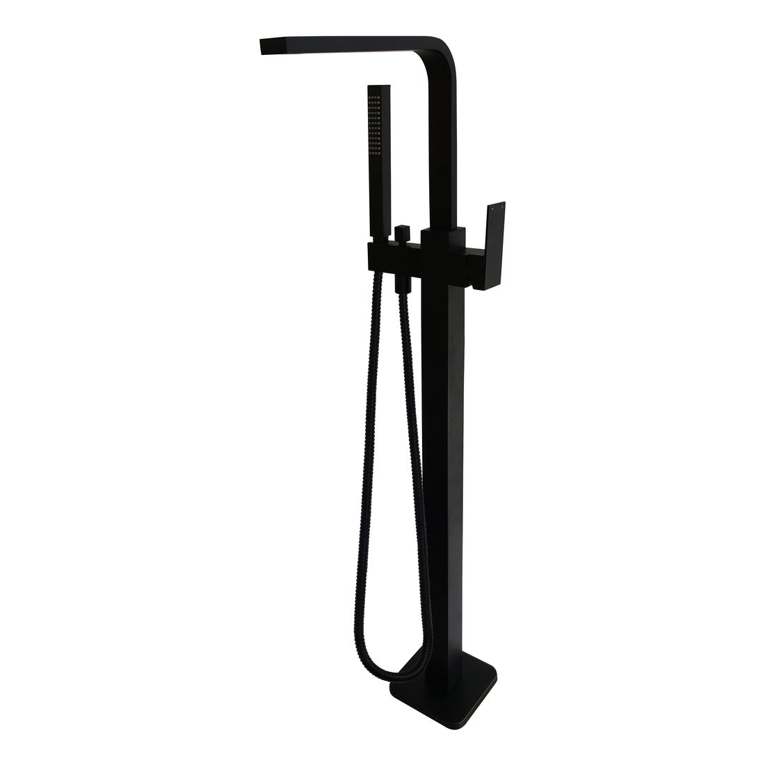 Square Freestanding Bath Spout and Hand Shower Matte Black