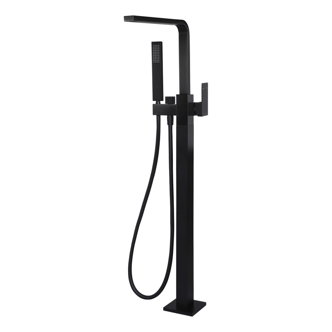 Square Freestanding Bath Spout and Hand Shower Matte Black