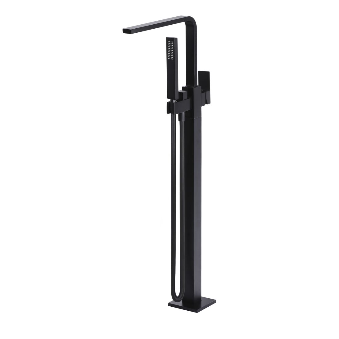 Square Freestanding Bath Spout and Hand Shower Matte Black