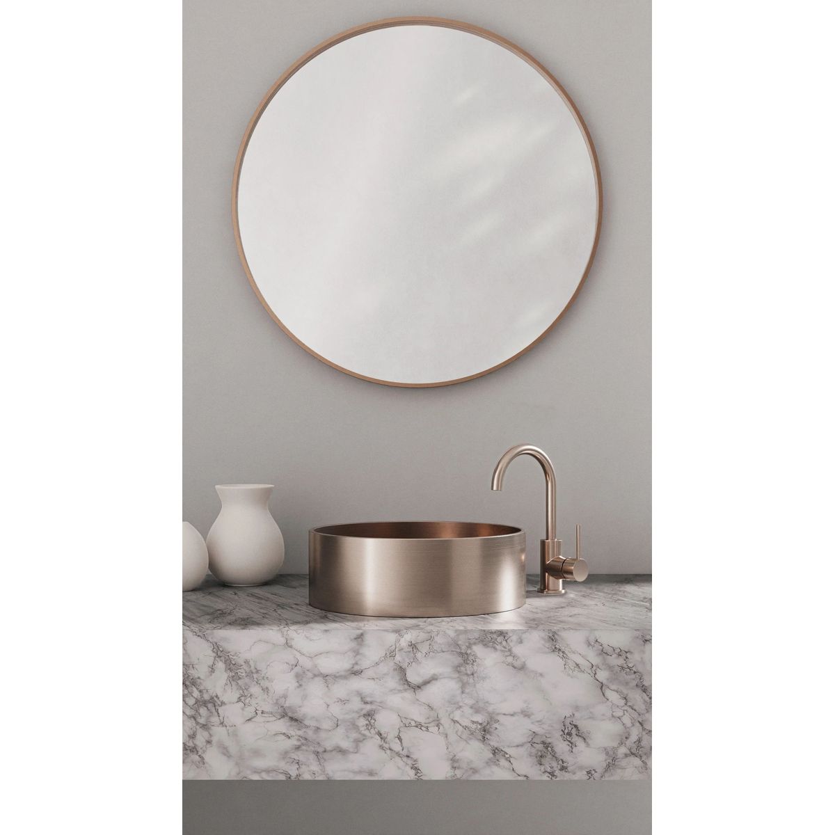 Round Gooseneck Basin Mixer, Champagne