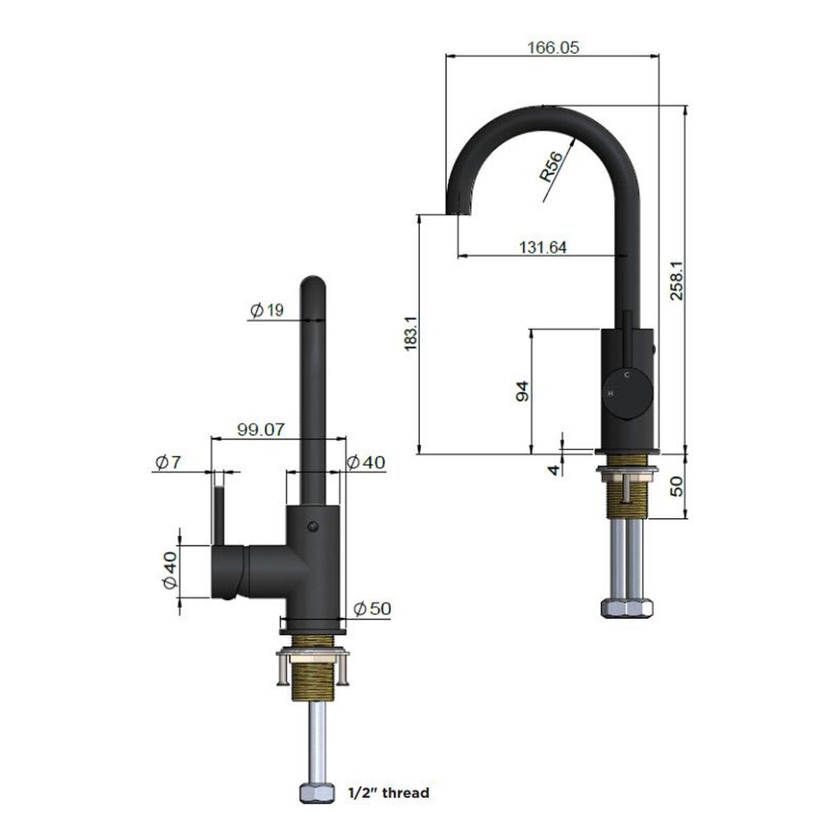 Round Gooseneck Basin Mixer, Champagne