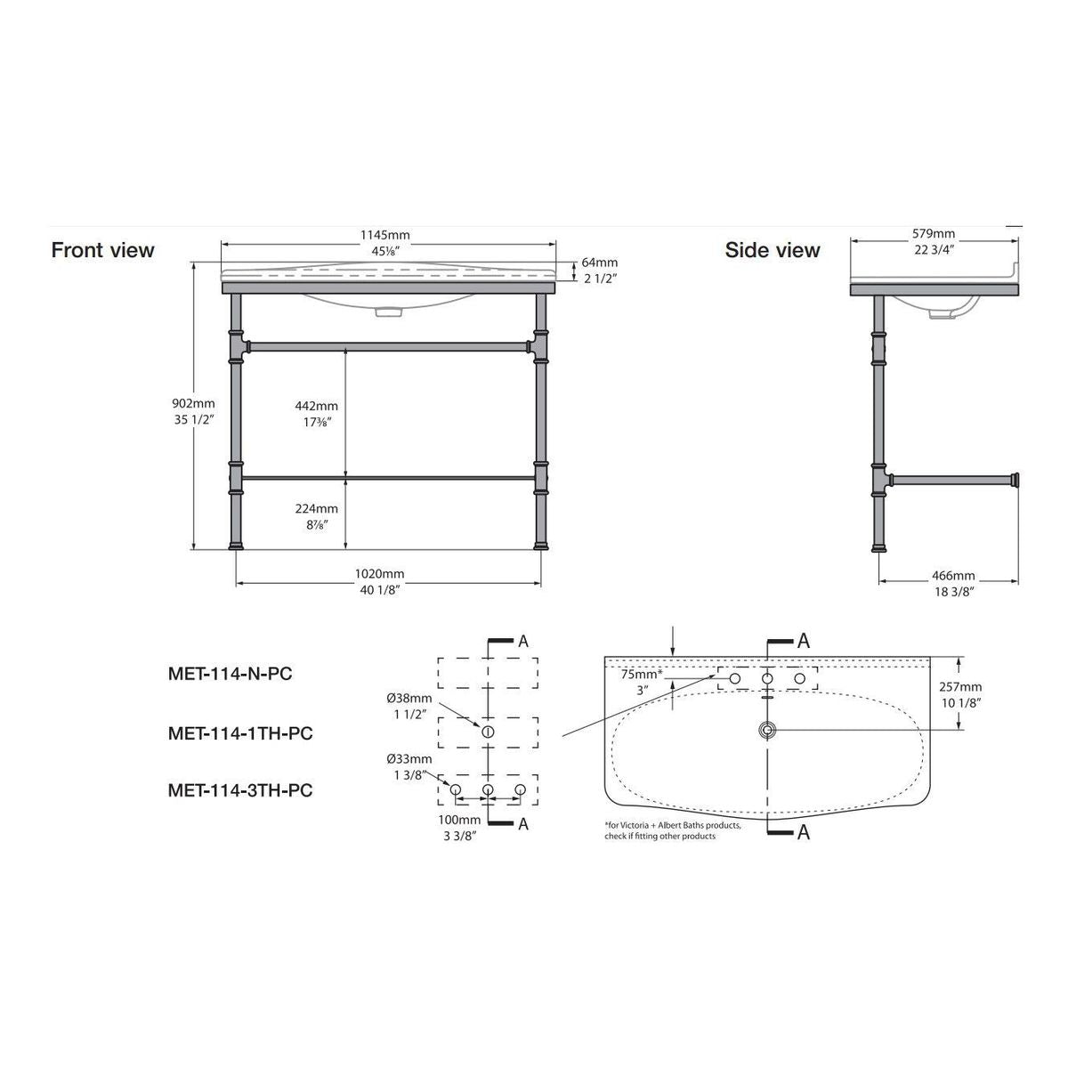 Metallo 114 Washstand, No Taphole