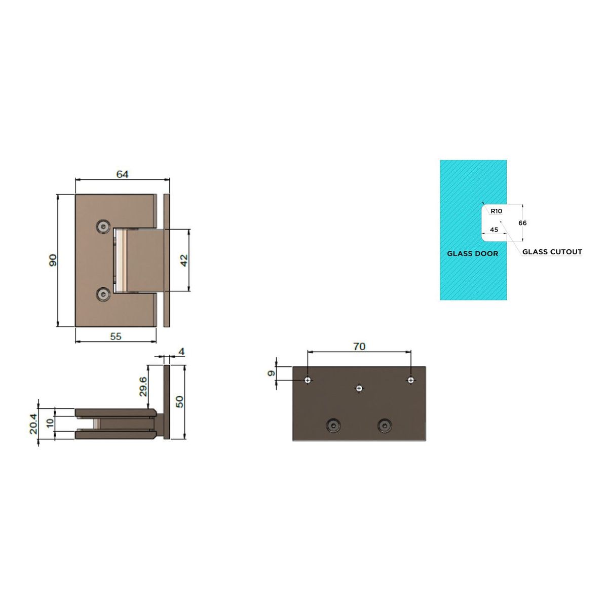 Glass to Wall Shower Door Hinge, Champagne