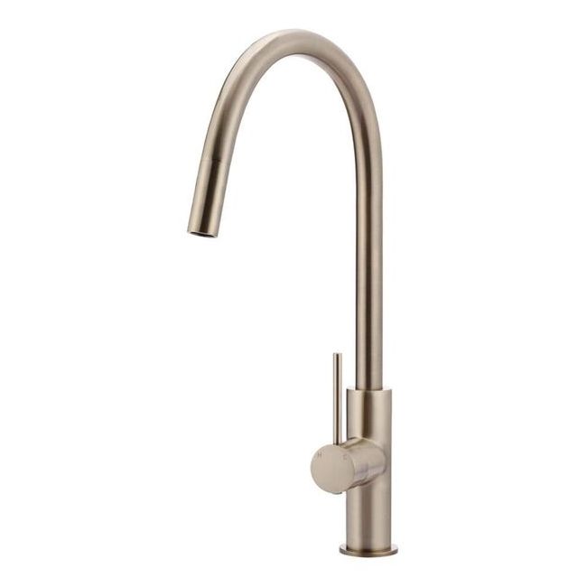 Round Piccola Pull Out Kitchen Mixer Tap Champagne