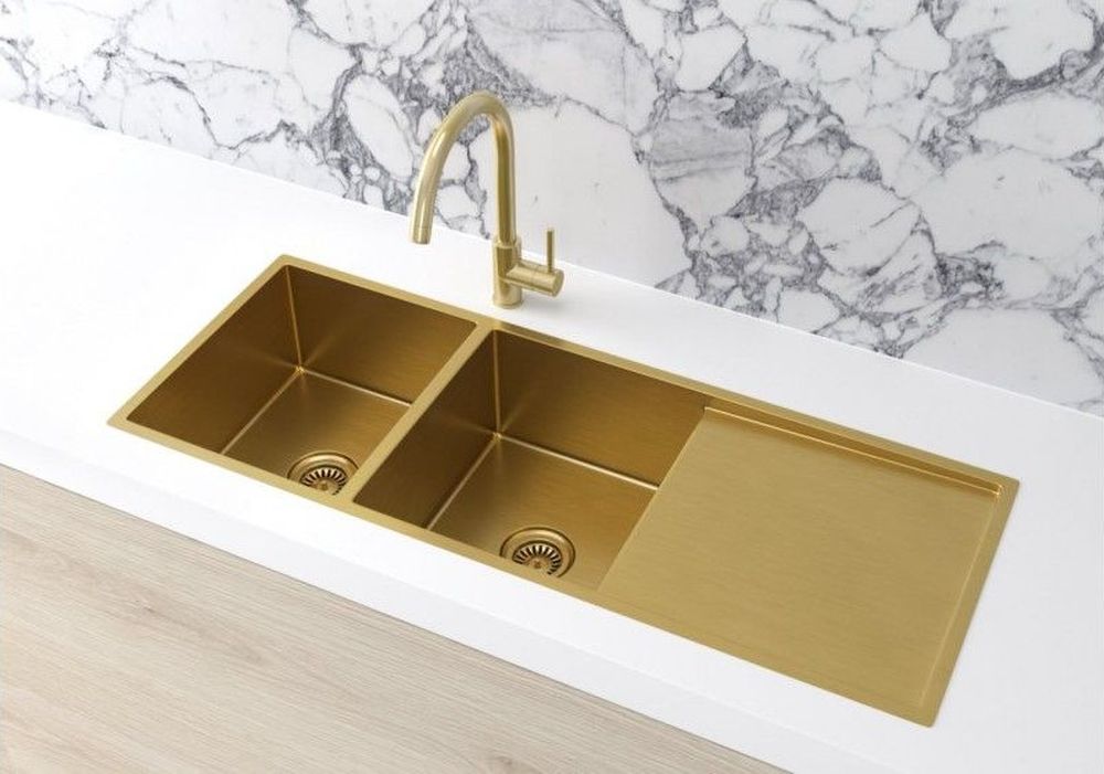 Kitchen Sink - Drainboard Double Bowl 1160*440*200 Brushed Bronze Gold