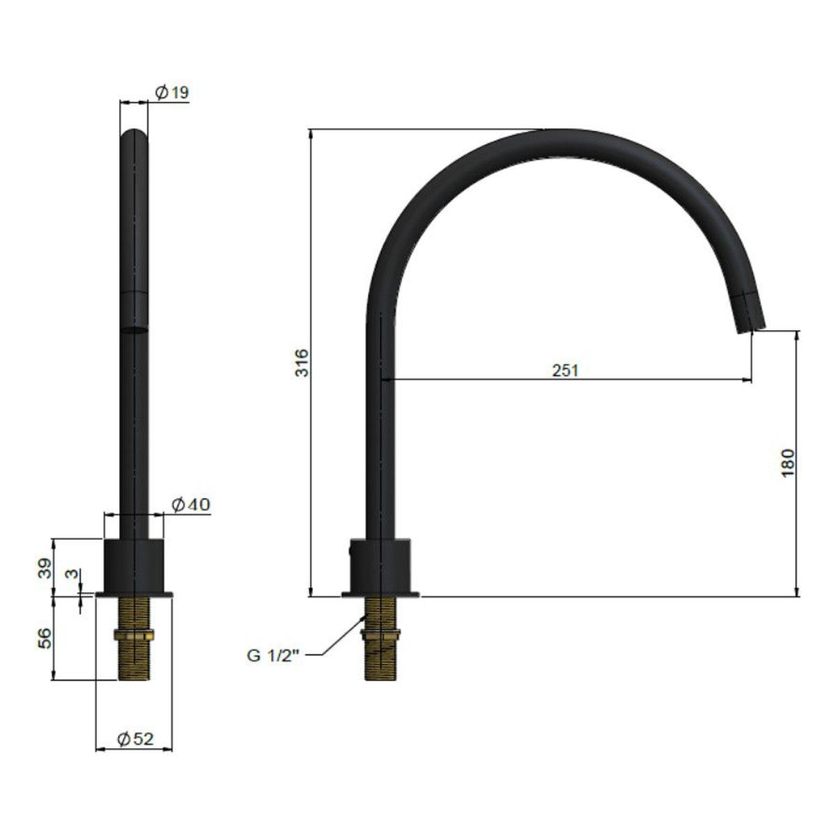 Round High-Rise Swivel Hob Spout , Lustre Bronze