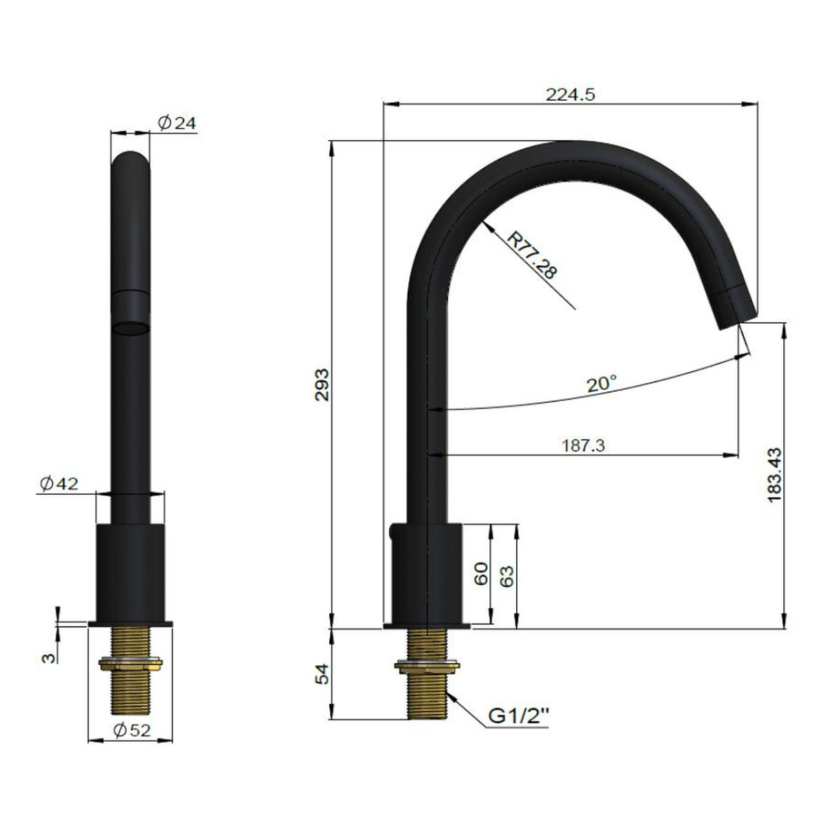 Round Deck Mounted Spout, Matte Black