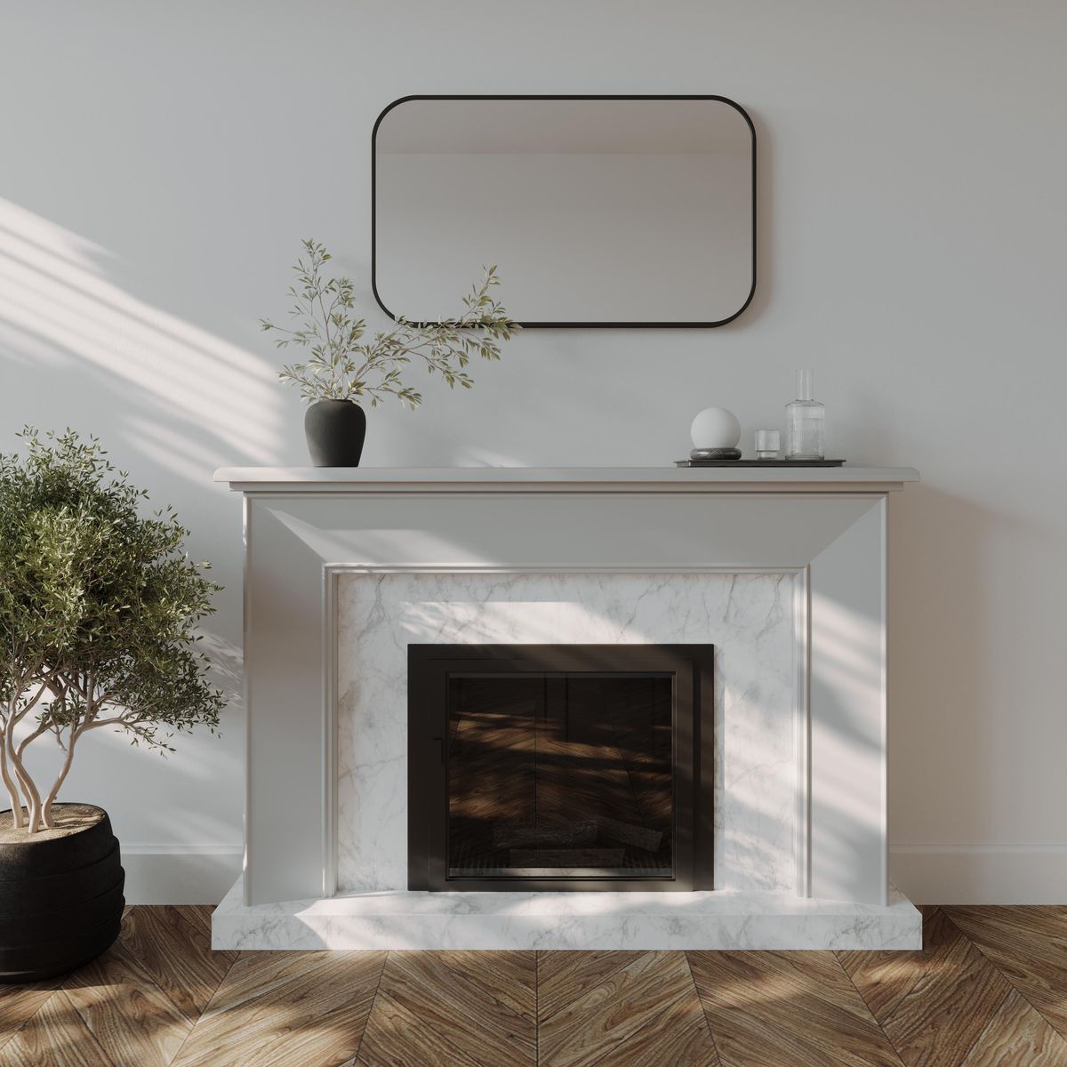 Modern 600 Soft Rounded Rectangle Wall Mirror, Manhattan Black