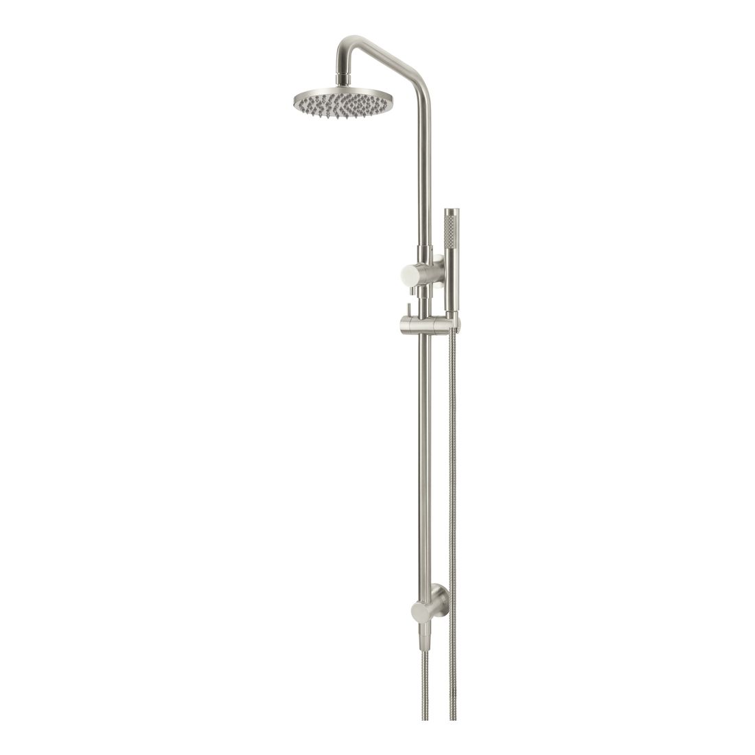 Round Combination Shower Rail, 200mm Rose, Single Function Hand Shower Brushed Nickel