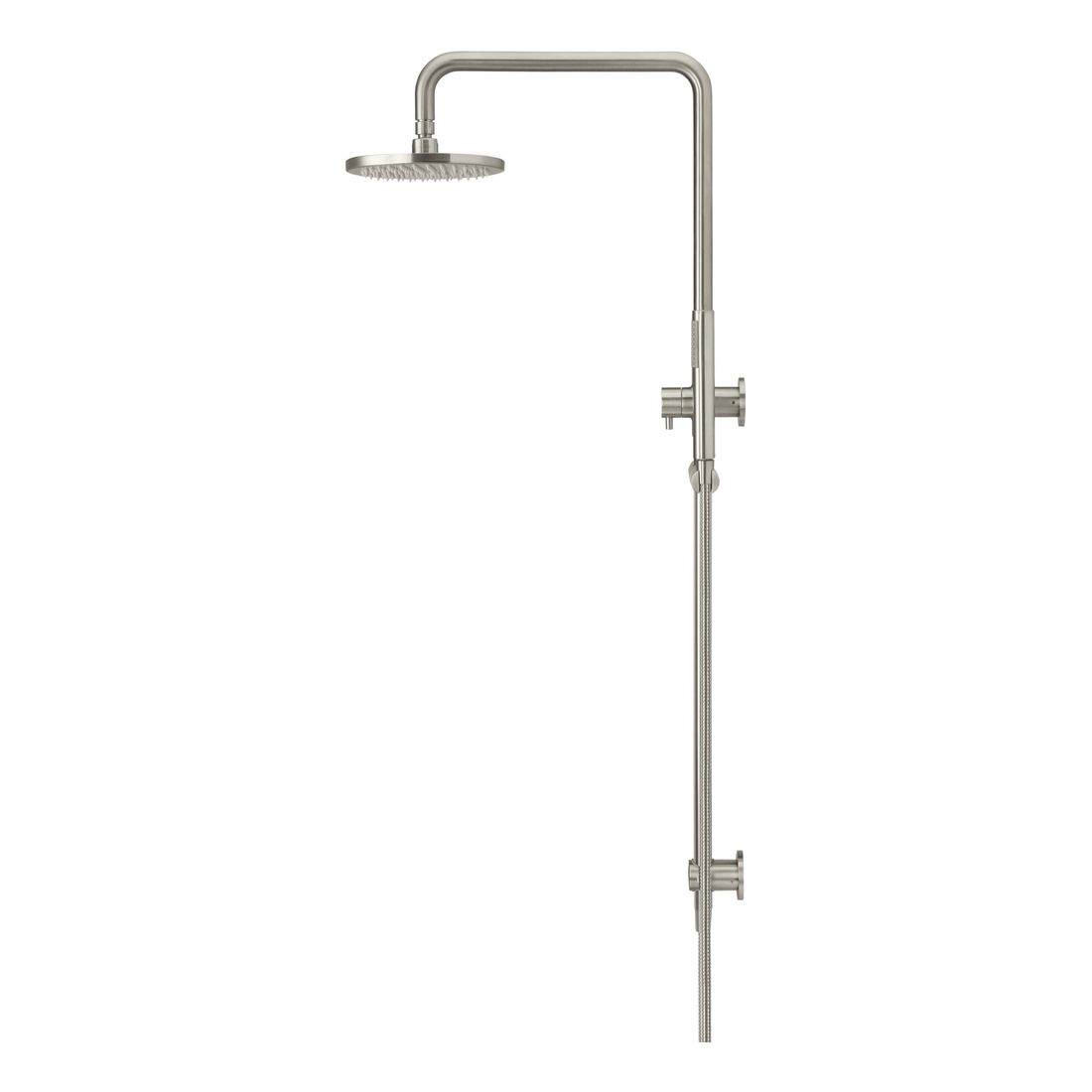 Round Combination Shower Rail, 200mm Rose, Single Function Hand Shower Brushed Nickel