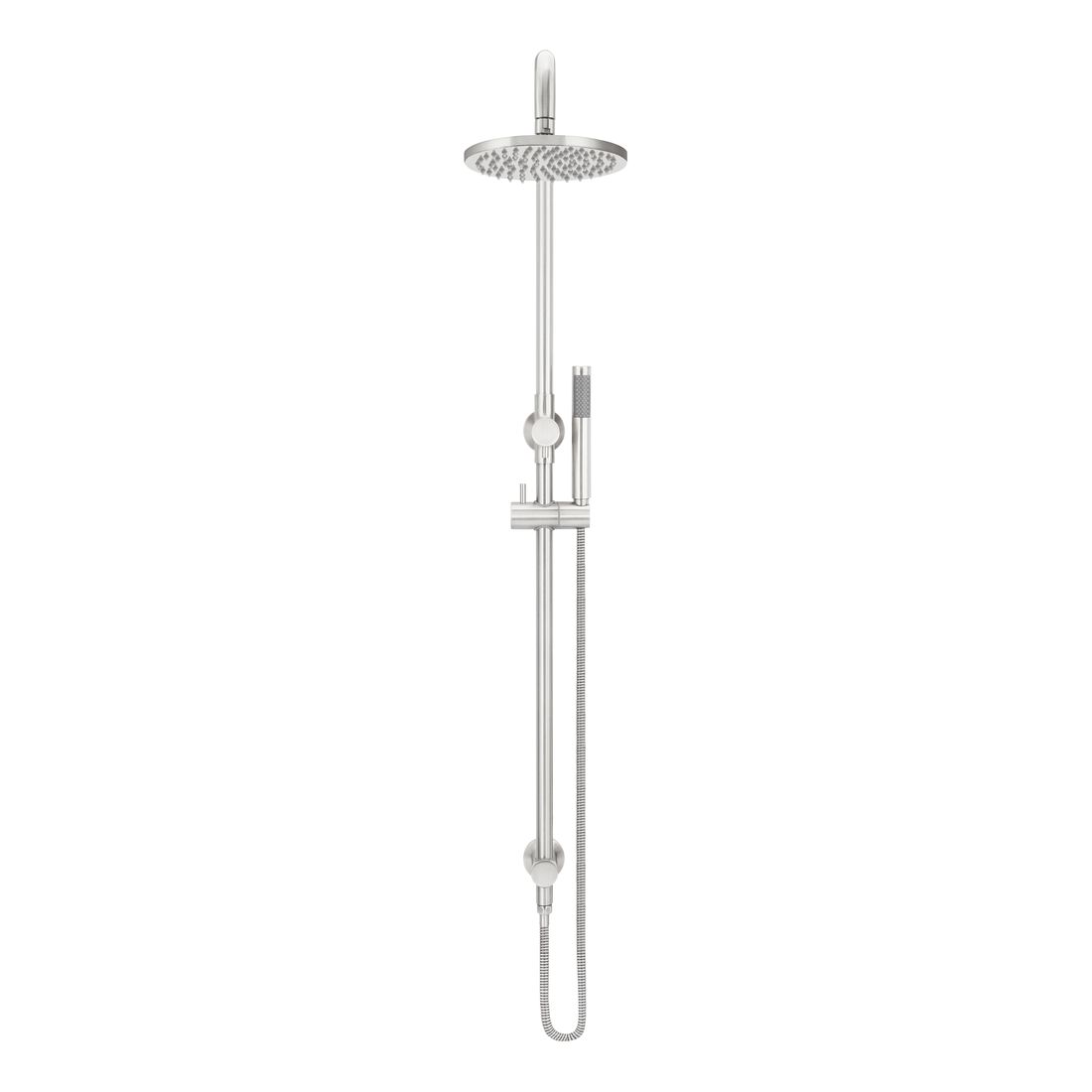 Round Combination Shower Rail, 200mm Rose, Single Function Hand Shower Brushed Nickel