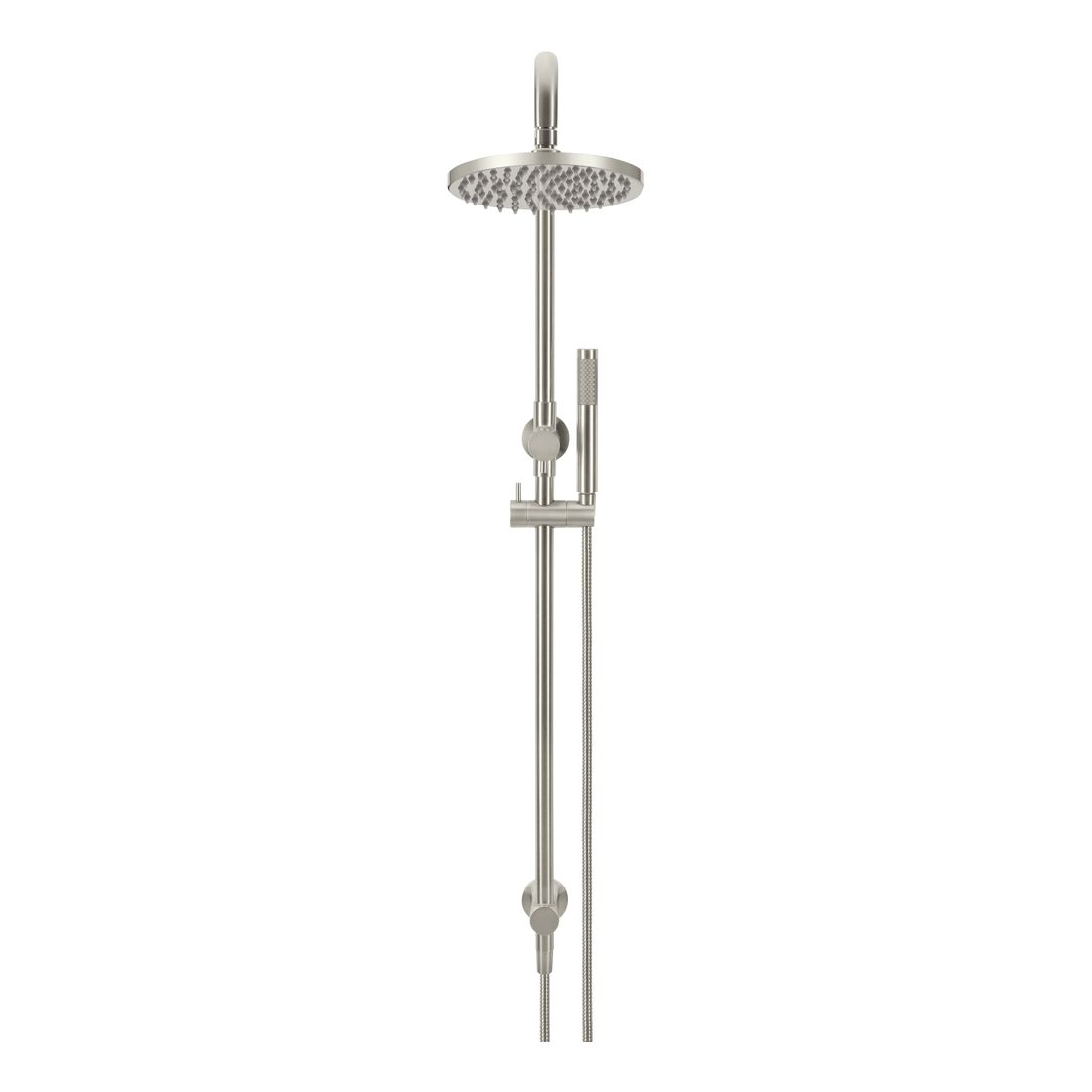 Round Combination Shower Rail, 200mm Rose, Single Function Hand Shower Brushed Nickel