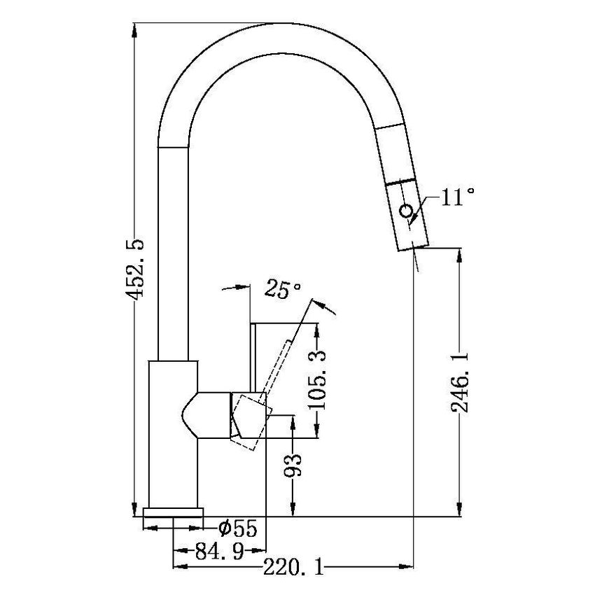 Mecca Pull Out Sink Mixer With Vegie Spray Function - Gun Metal