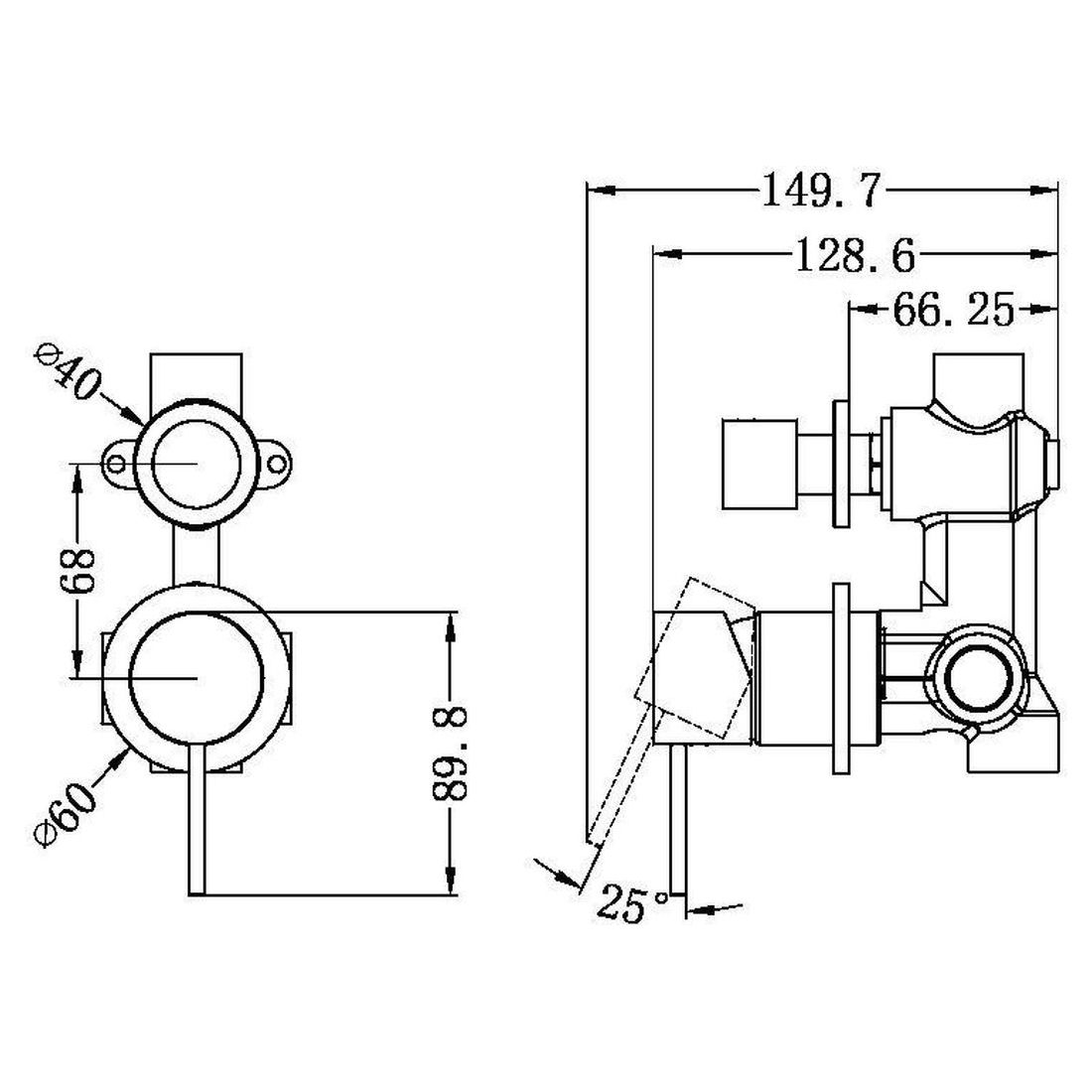 Mecca Shower Mixer With Divertor Separate Back Plate in Gun Metal