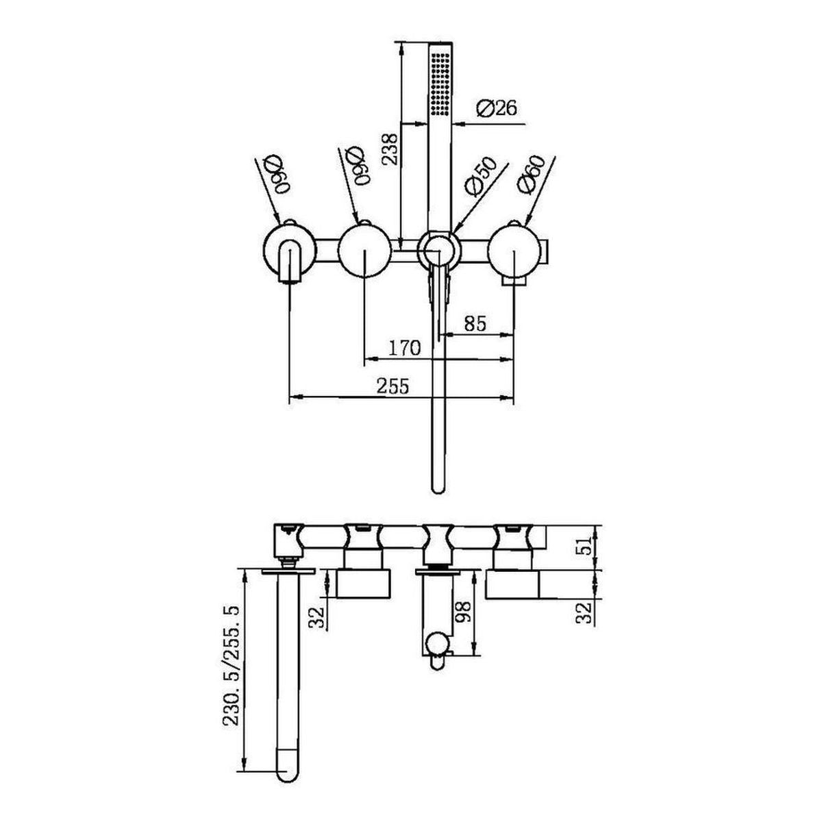 Kara Progressive Shower System Separate Plate With Spout 230mm in Chrome