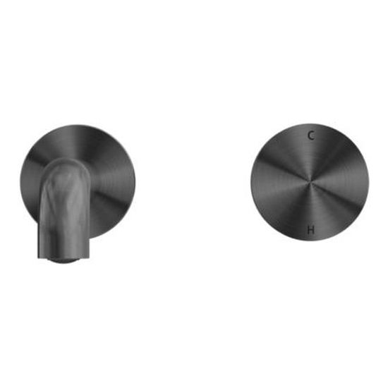 Kara Progressive Wall Basin Mixer 185mm Spout in Gun Metal