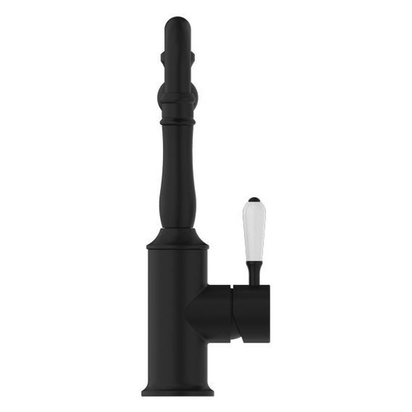 York Kitchen Mixer Hook Spout With White Porcelain Lever - Matte Black
