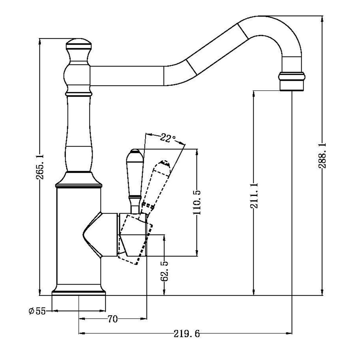 York Kitchen Mixer Hook Spout With Metal Lever - Matte Black
