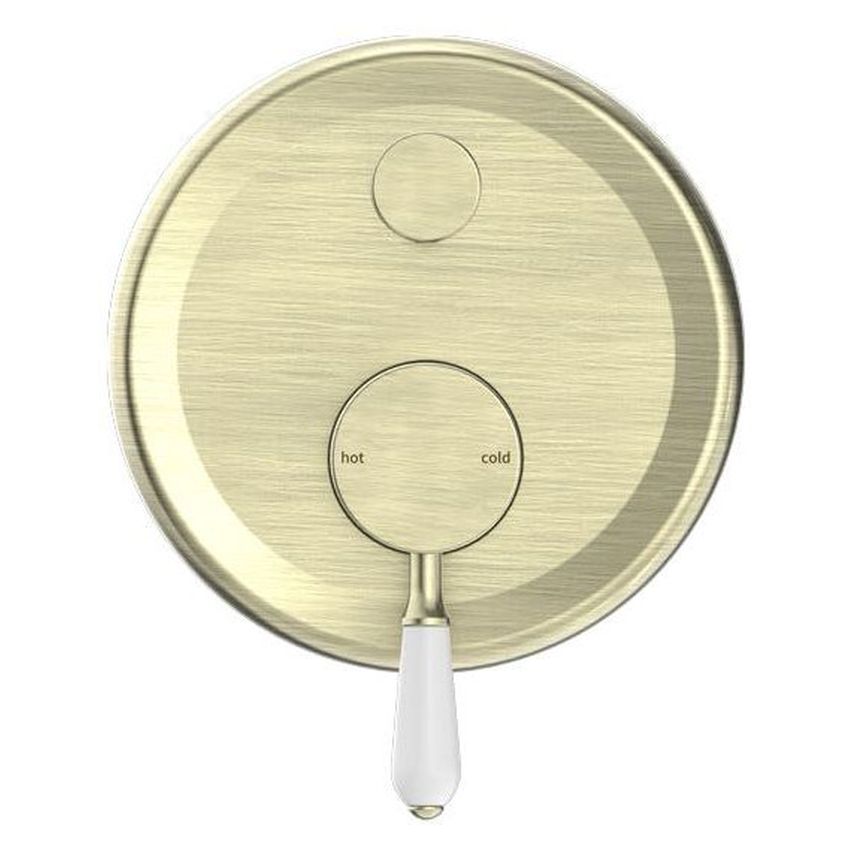 York Shower Mixer With Divertor With White Porcelain Lever - Aged Brass