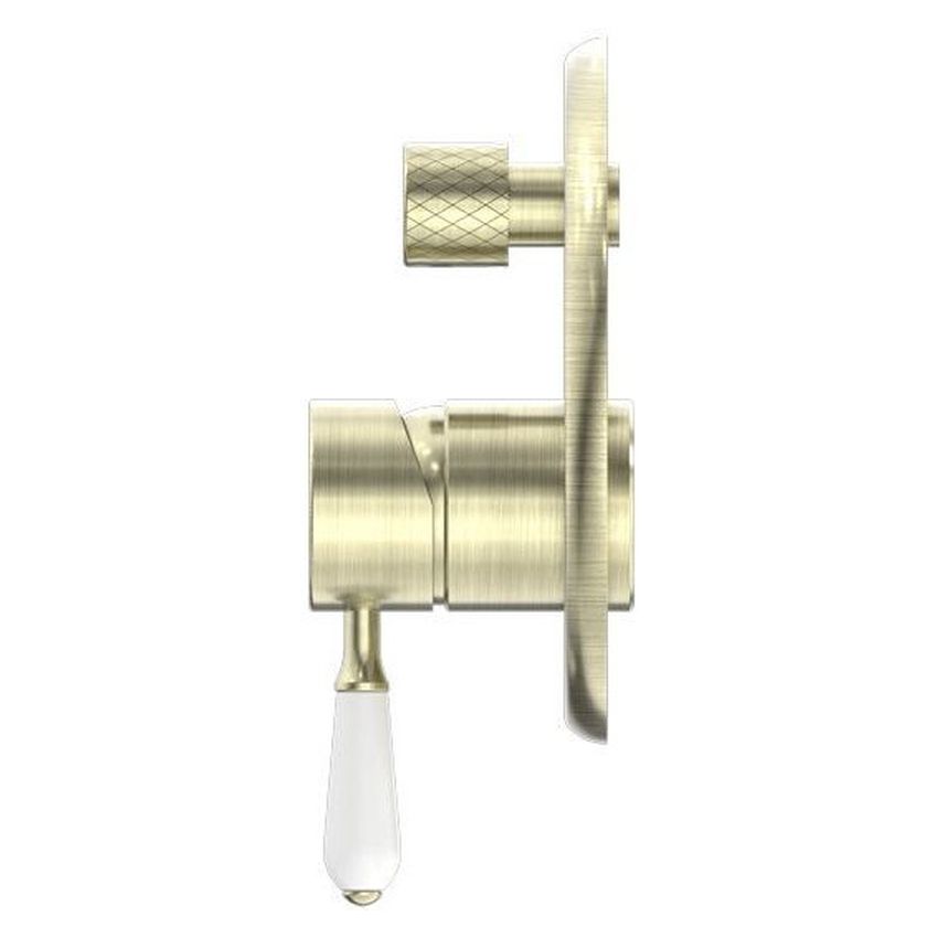York Shower Mixer With Divertor With White Porcelain Lever - Aged Brass
