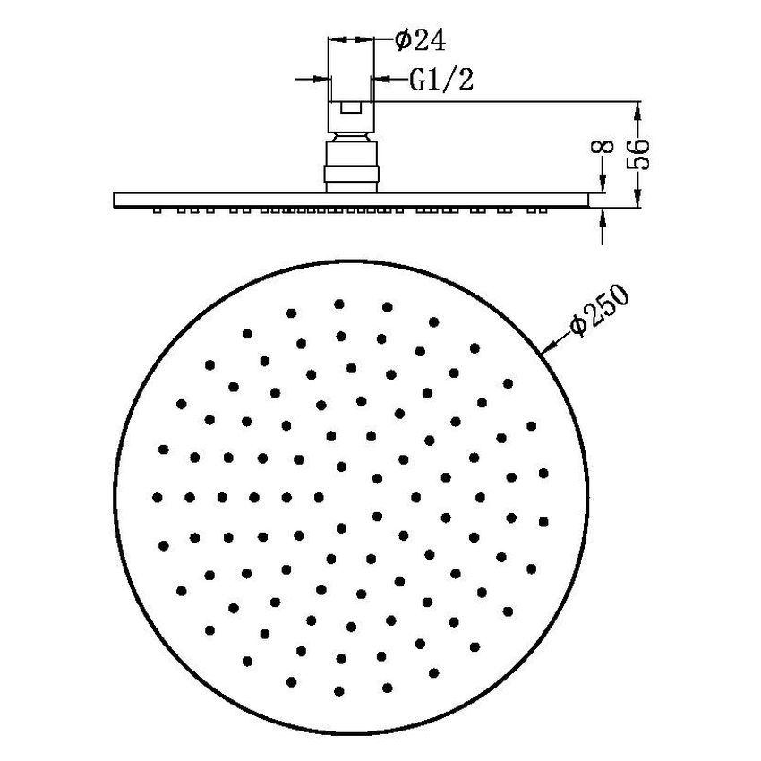 250mm Round Shower Head in Gun Metal Grey