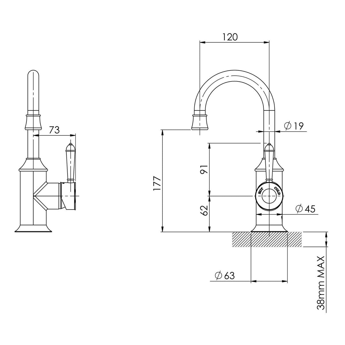 Nostalgia Basin Mixer 120mm Gooseneck - Chrome