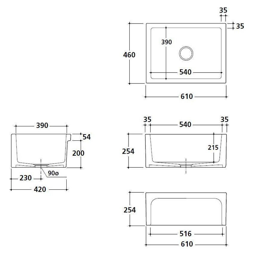 Patri 60X46 Fireclay Single Bowl Butler Sink